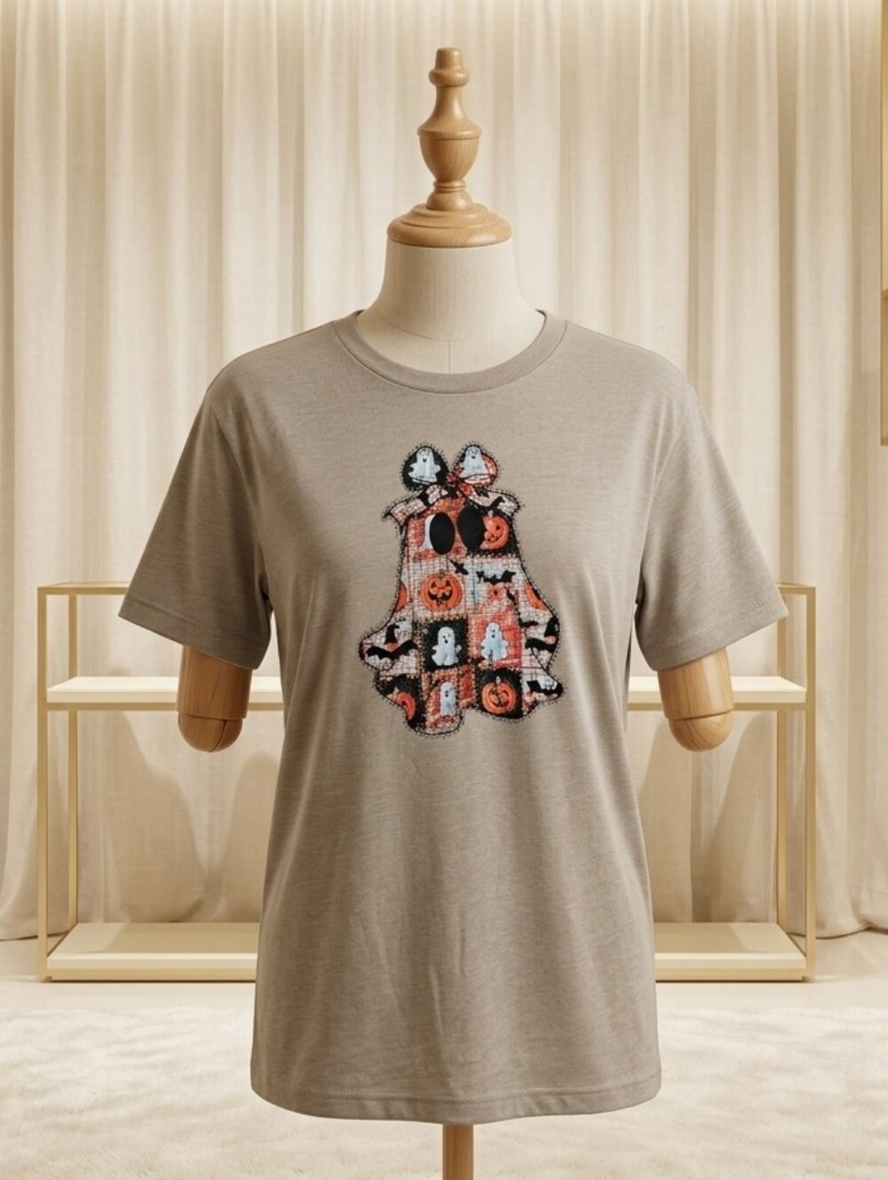 George Brown Patchwork Ghost Bow Graphic T-Shirt Size Large